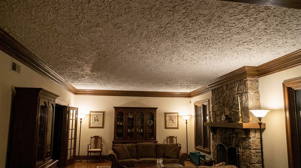 Bedroom ceiling before popcorn removal